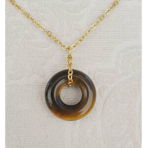 Tigers Eye Gemstone Pendant on 14k Gold Filled Chain Necklace